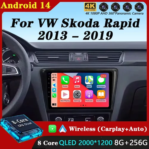 Para VW Skoda Rapid 2013 2014 2015 2016 2017 2018 2019 Android 14 Radio GPS Multimedia para asiento Toledo 2015-2018 carplay RDS WIFI