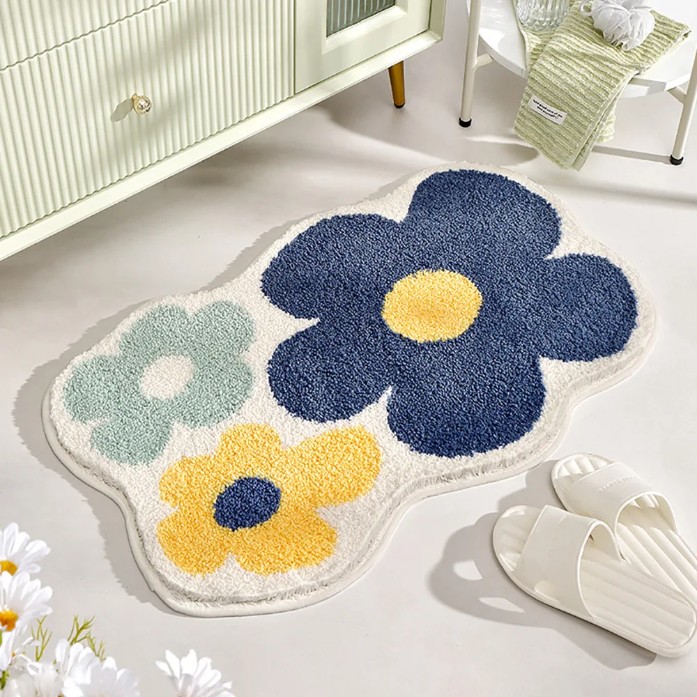 Inyahome Flower Shaped Bathmats Non-Slip Plush Shaggy Bath Carpet For Kids Bathroom Floor Tub and Shower Mats Badezimmer Teppich