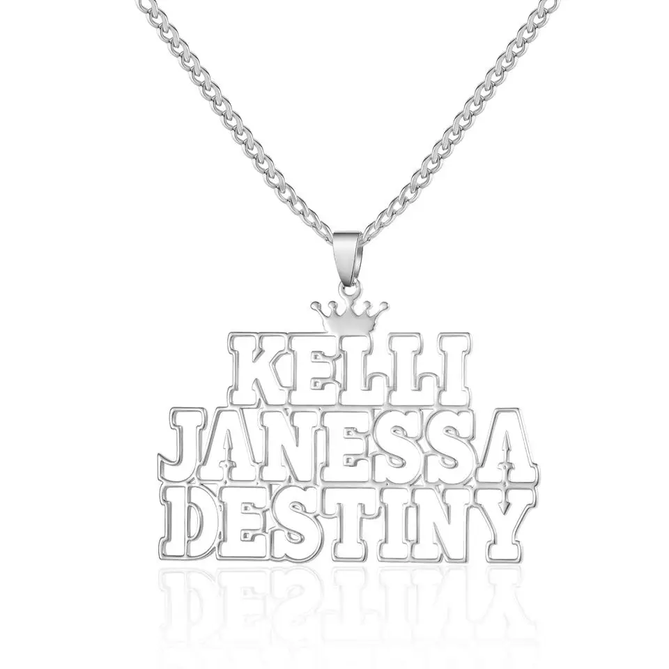 شخصية الفولاذ المقاوم للصدأ اسم قلادة مع تاج الجوف اسم مخصص قلادة 3mm الكوبية سلسلة هدية عيد ميلاد للرجال والنساء