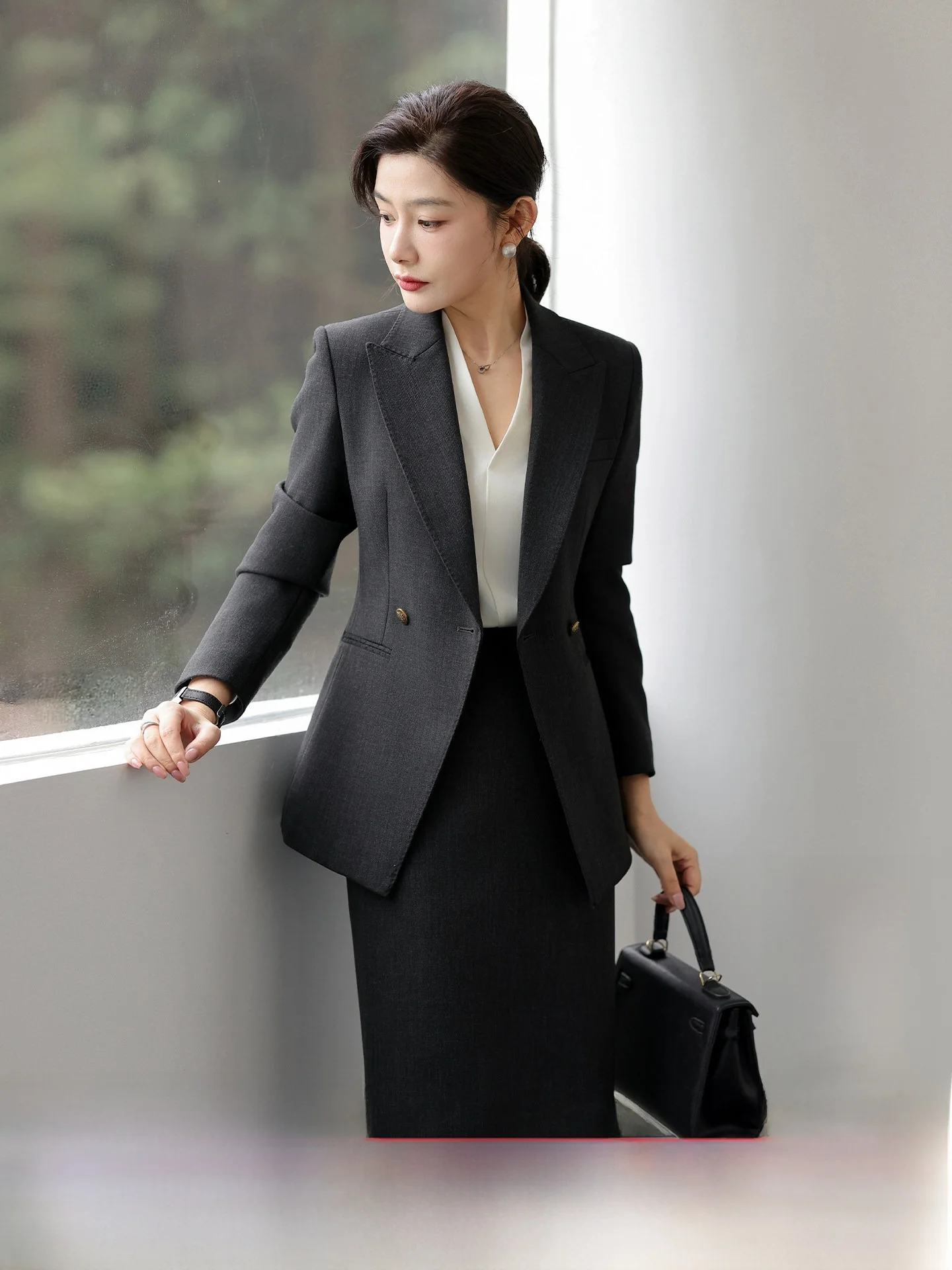 

Костюм-двойка Ele Blaey: женский приталенный деловой костюм для офиса и встреч, профессиональный шерстяной костюм с юбкой для бизнеса