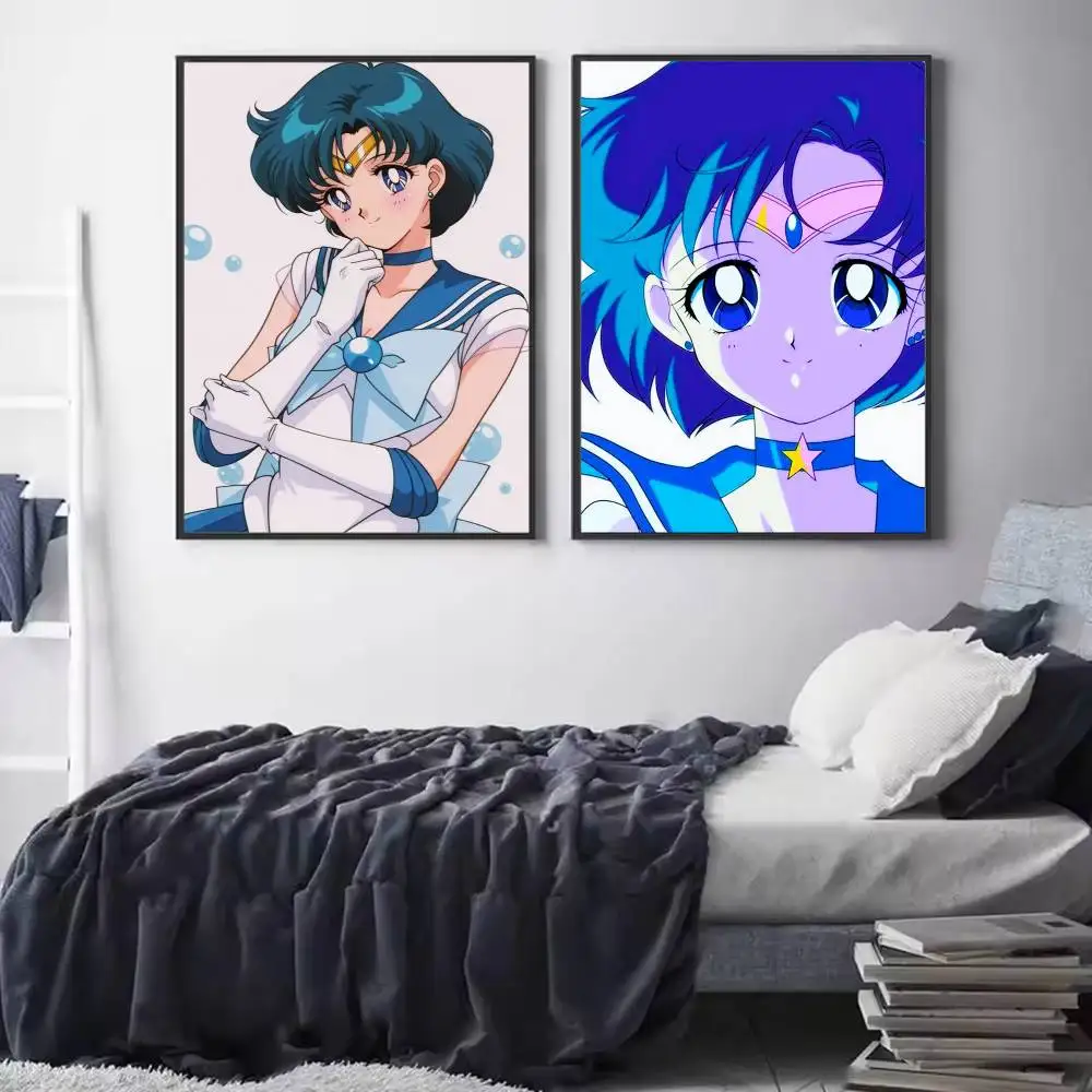 S-Sailor Moon Mizuno Ami Poster HD Quality Wall Art Retro Posters For Home Room Wall Decor Self Adhesive