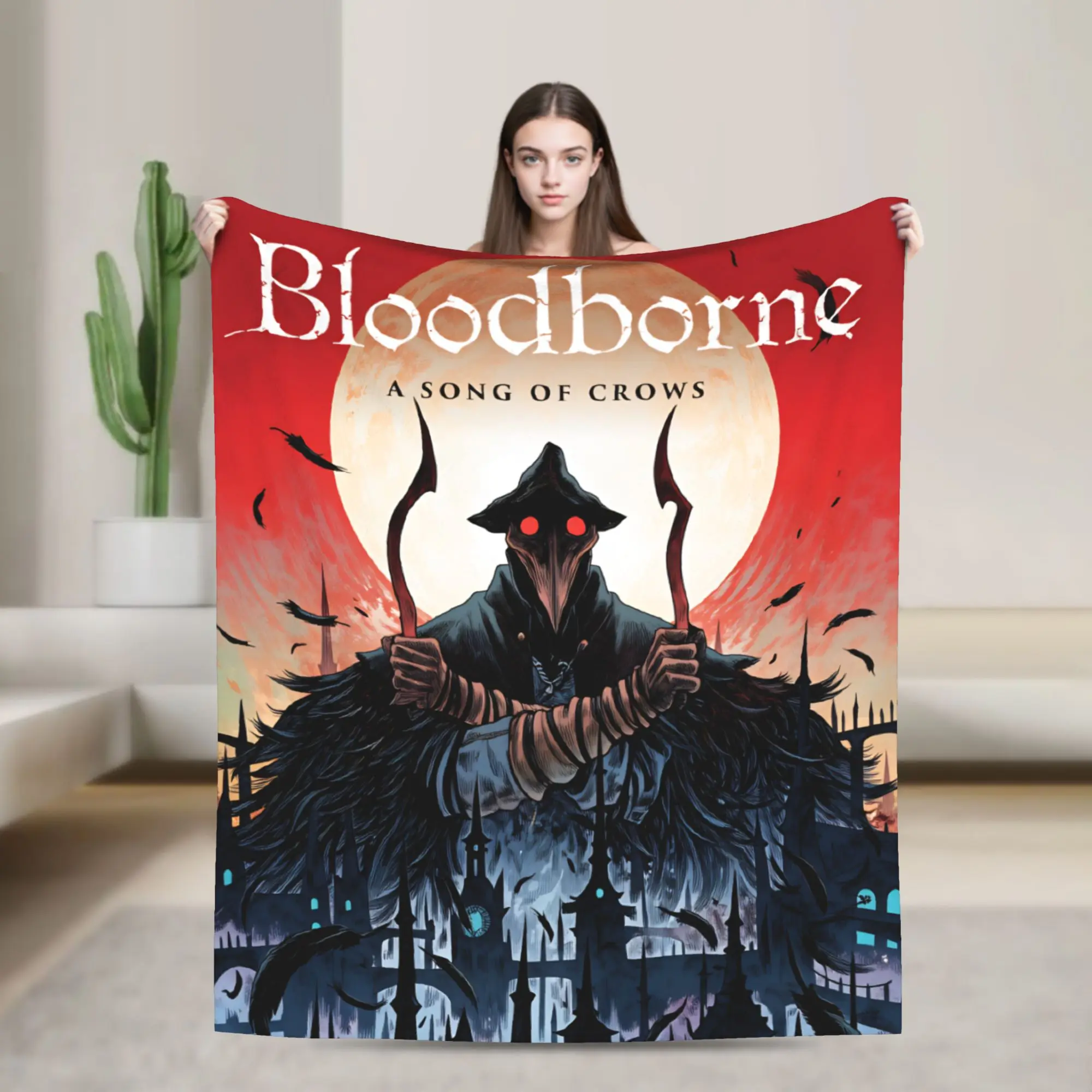 Warm Blanket Airplane Travel Video Games Bloodborne Throw Blanket  Flannel Bedspread For Couch Chair Sofa Bed Fun Sofa Bed Cover