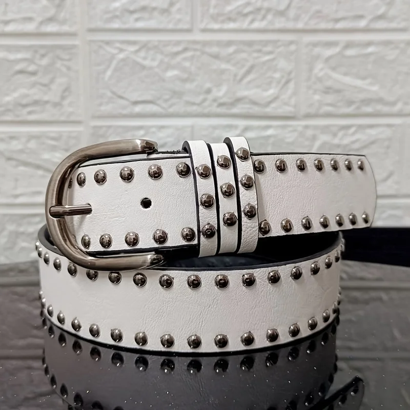 1Creative Personality Rivet DecorationDFashionable Solid Color Shaped Ring Buckle StrapPULeather Women's Belt