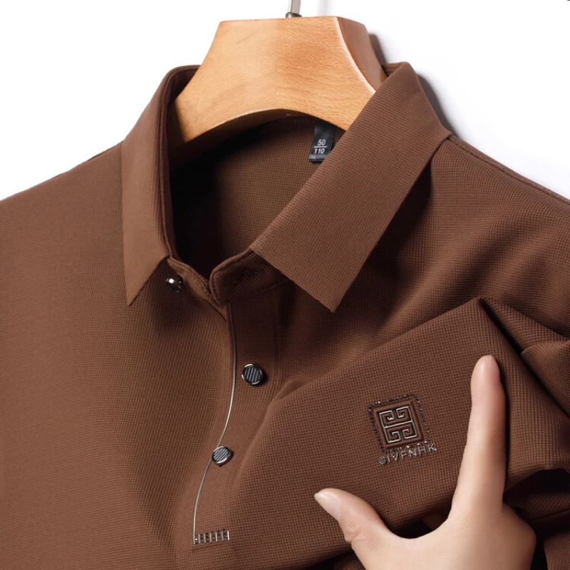 2024 Summer New Seamless T-shirt, Brown Men\'s Cool Golf, Business Casual Polo Shirt，Fashion Popular Lapel Short Sleeve