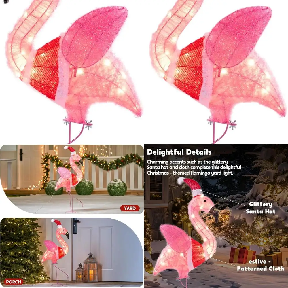 

30-светодиодный теплый белый свет с фламинго, уличный рождественский декор двора с металлическими кольями для газона и сада