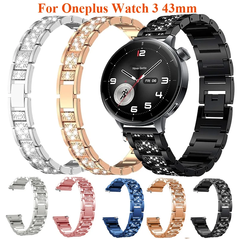 22mm 18mm Diamond Metal Strap For OnePlus Watch 3 43mm Women Jewelry Band For Oppo Watch 4Pro/X X2/X2 Mini/OnePlus 3 2 2R 46mm