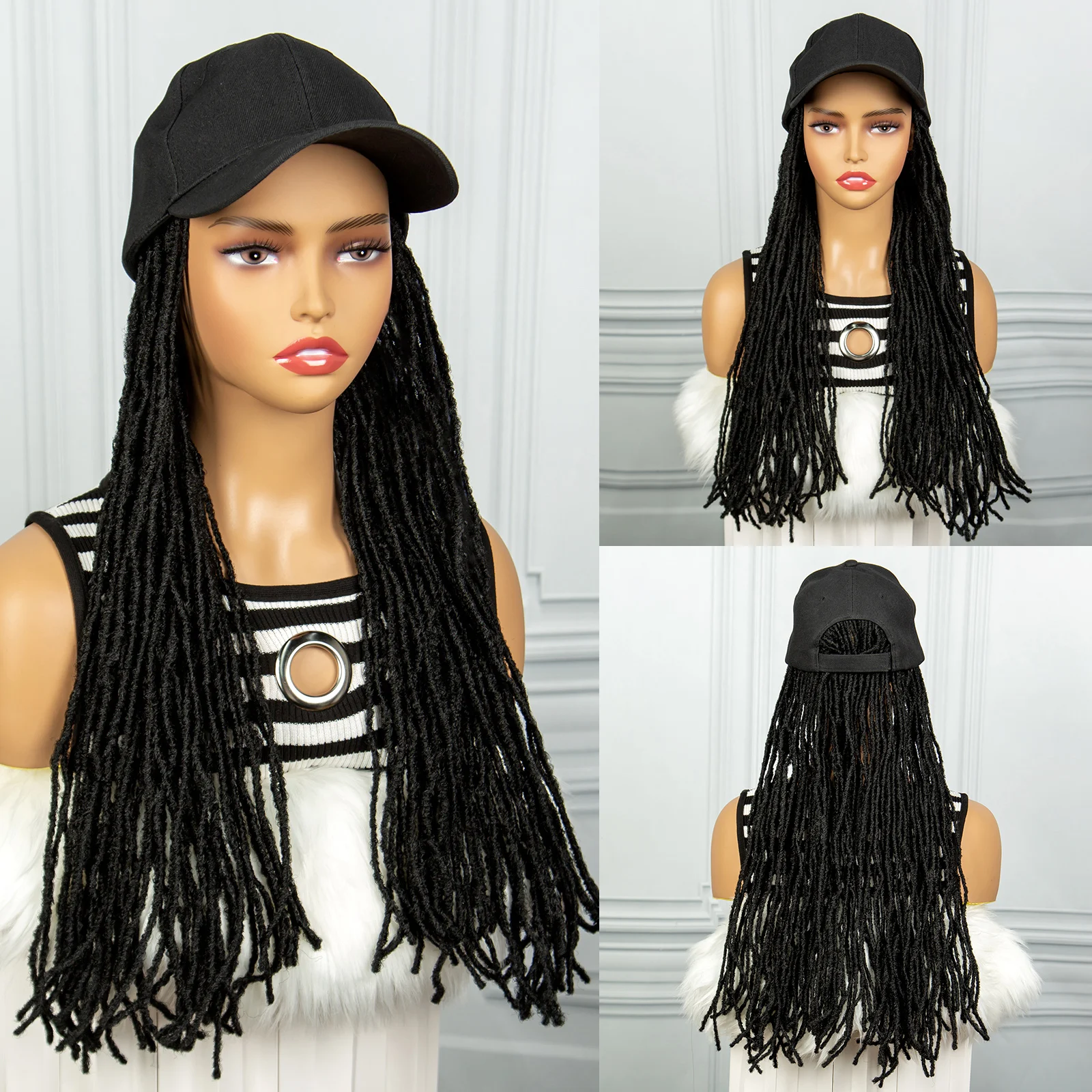 Synthetic Hair Extension With Baseball Cap Afro Dreadlocks Fiber Hair Extension Baseball Cap Straight Faux Locs Afro Extension