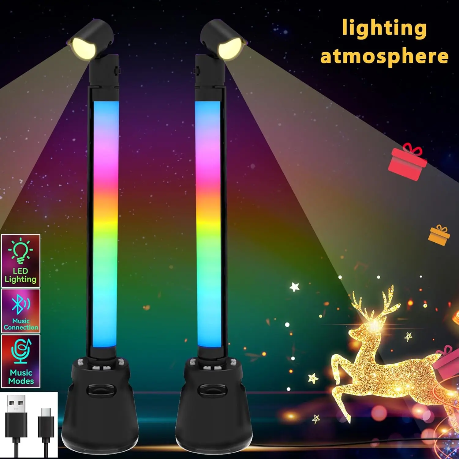 2PCS Smart LED Licht Bar Bluetooth Verbinden Musik Sync Rhythmus RGB Lampe für Weihnachten Party GamingRoom Schlafzimmer Beleuchtung atmosphäre