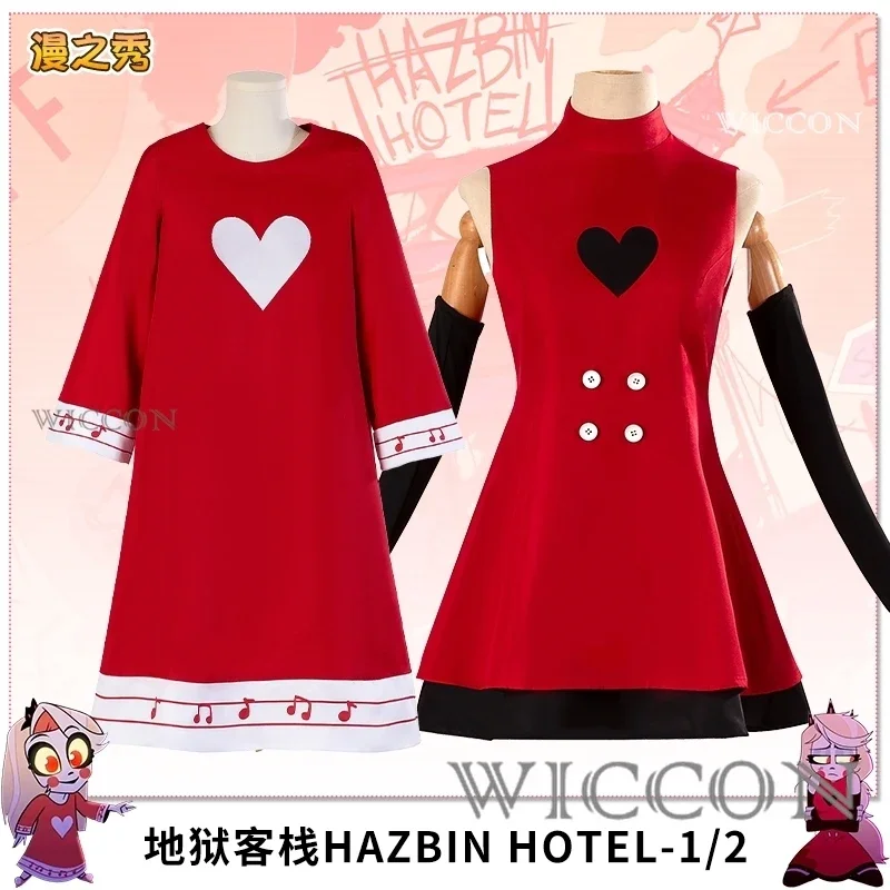 Anime Hazbin for Game Fans Hotel Charlie Cosplay Halloween Costume Adult Women Turtleneck Red Dress Sexy Sleeveless Daily Skirt