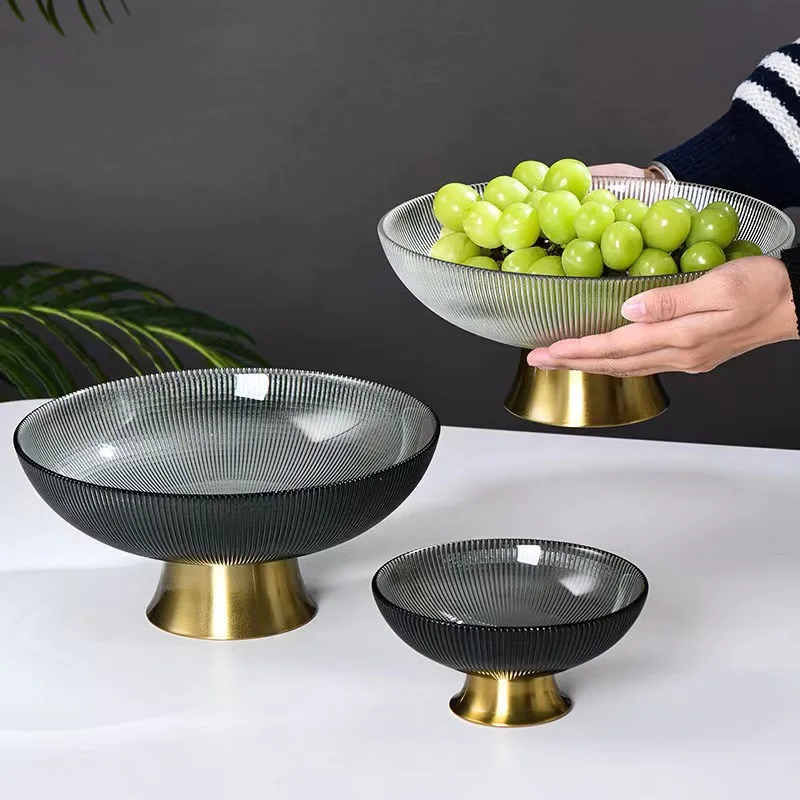 

fruit plate Nordic high-end tall glass dried fruit plate living room home light luxury snack nut plate