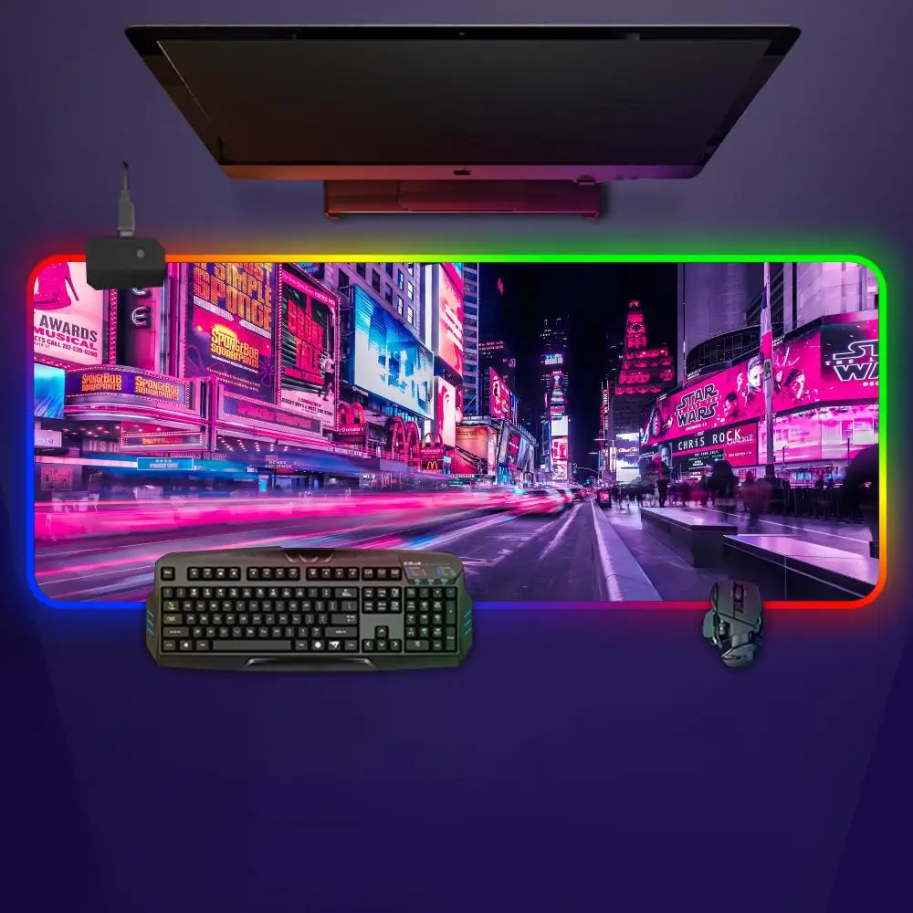 

Urban night scene cartoon S-style Mouse g pro x superlight 2 Pad LED Light Mousepad RGB Keyboard Cover Desk-mat Colorful Surface Mouse Pad Waterproof Multi-size Gamer