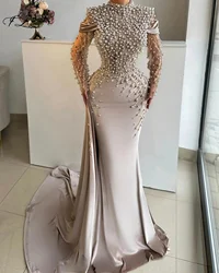 Vintage Velvet Cocktail Dresses With Pearls Long Sleeves Mermaid Evening Dresses Prom Party Dresses For Women Customized