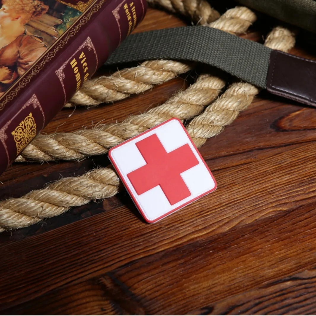 Cross Shaped Soft Rubber PVC Patch Medical Red Cross Rescue Morale Armband Backpack Clothing Decoration Accessorie Cloth Patches