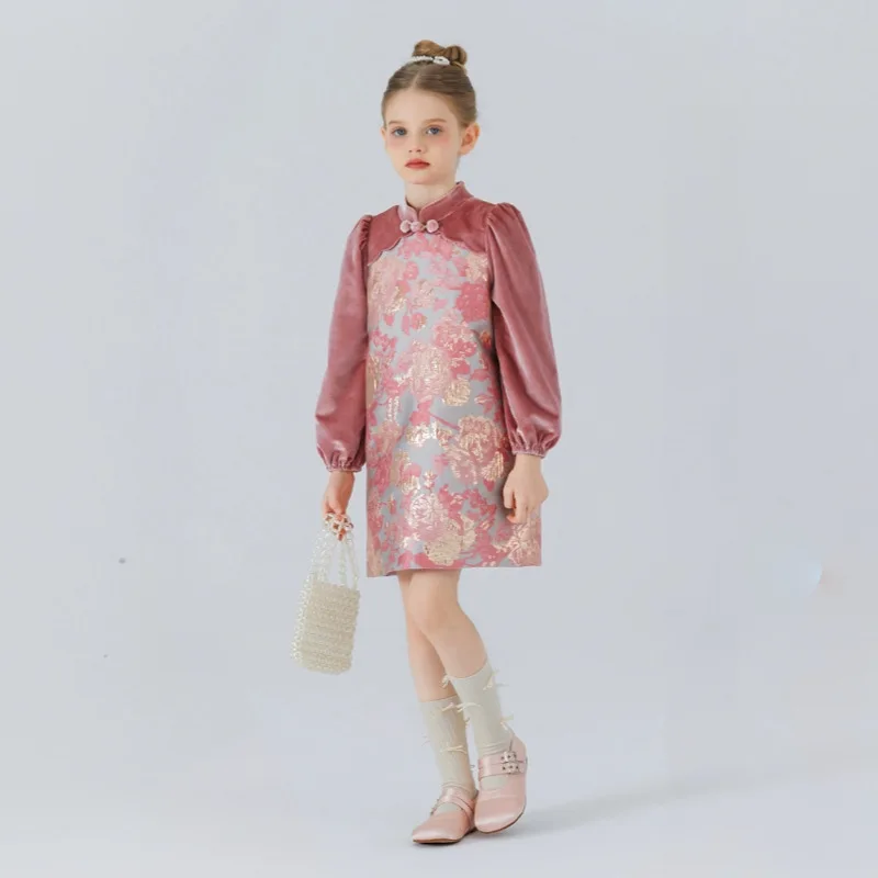 girls'-autumn-and-winter-new-jacquard-faux-two-piece-fleece-lined-new-chinese-style-cheongsam-dress