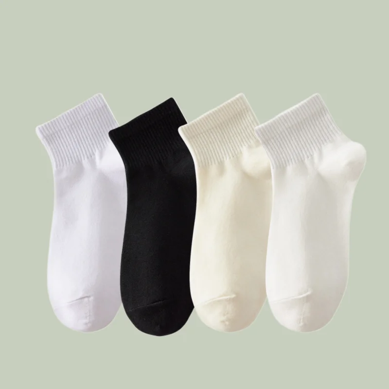 2/5 Pairs High Quality Summer Thin Solid Color Low-top Socks Cotton Bottom Sweat-absorbent Ladie's Short-tube Cotton Socks