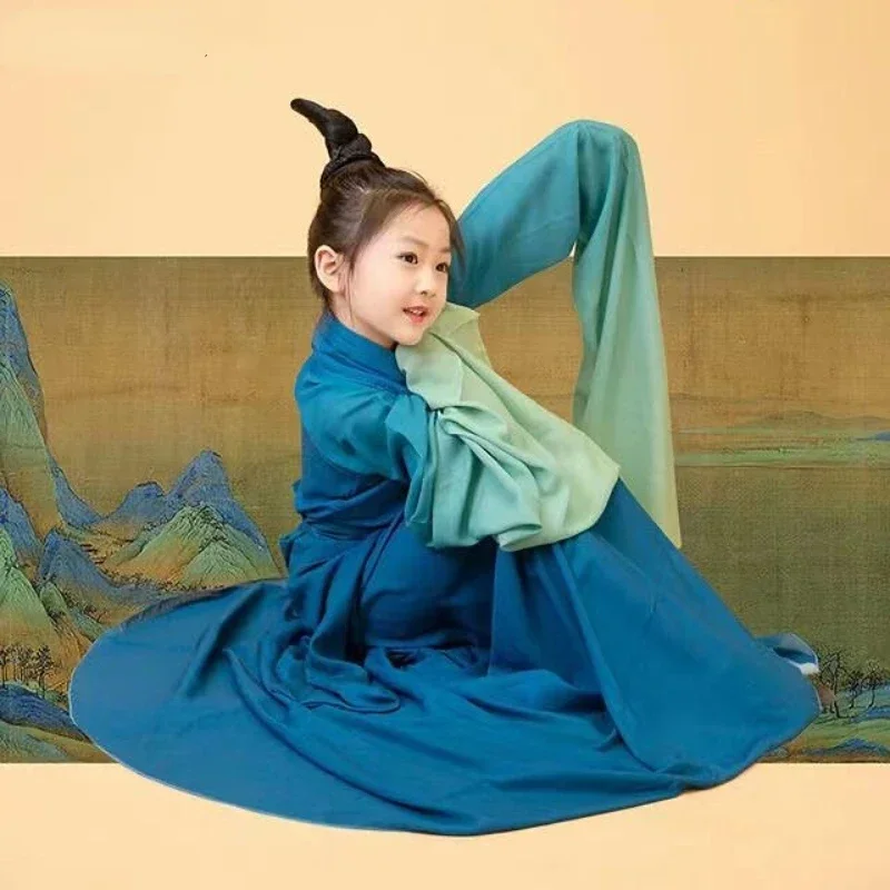 중국 스타일 Hanfu 고전 무용 의상 전통 민속 Yangko 댄스 소녀 우아한 국가 팬 우산 댄스 의상