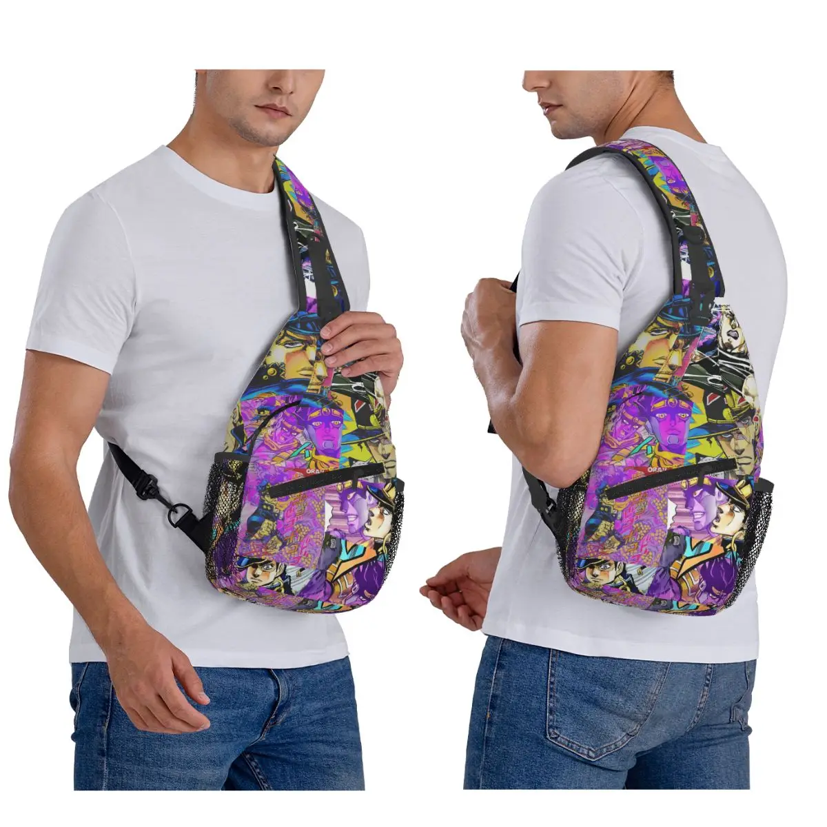 

Jotaro Kujo Japan Anime JoJo's Bizarre Adventure Chest Bag Men Sling Crossbody Backpack Chest Bag Traveling Daypack Shoulder Bag