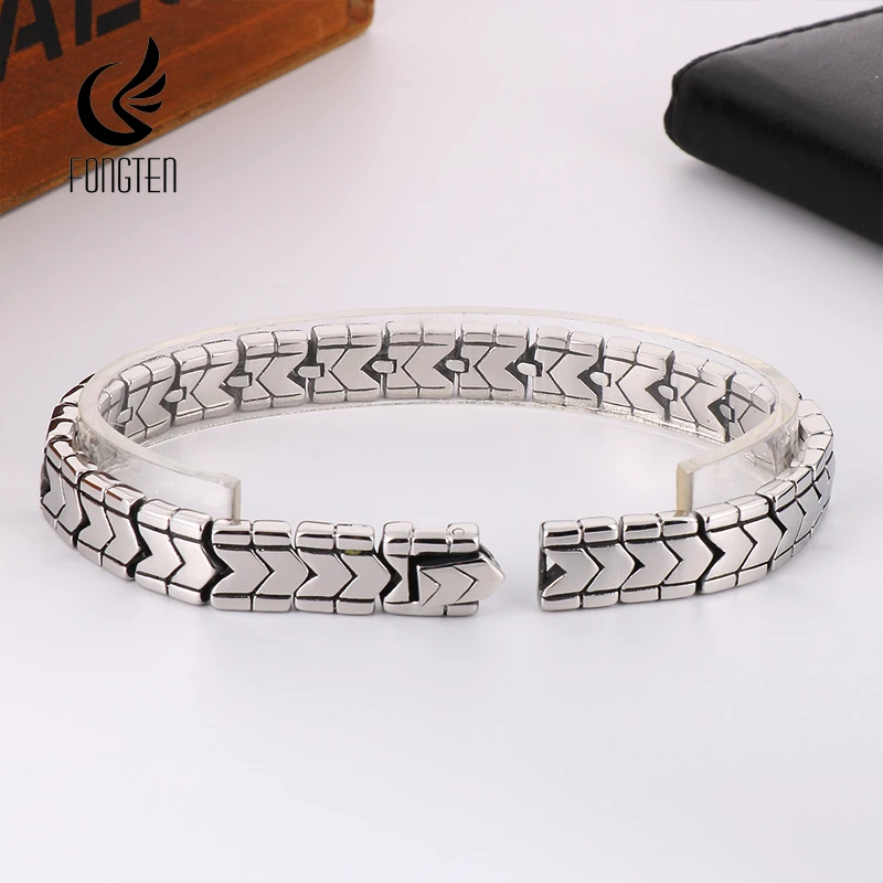 Fongten 22cm Men Bracelets Silver Color Stainless Steel Humanoid Wristband Charm Bangles For Men Gothic Jewelry