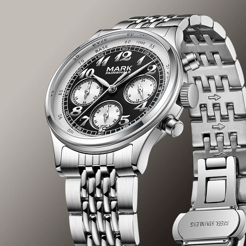 MARK FAIRWHALE Men's Quartz Watch FW-5071 Multifunction Chronograph 42MM Metal Case High-Clarity Coated Crystal Male Wristwatch
