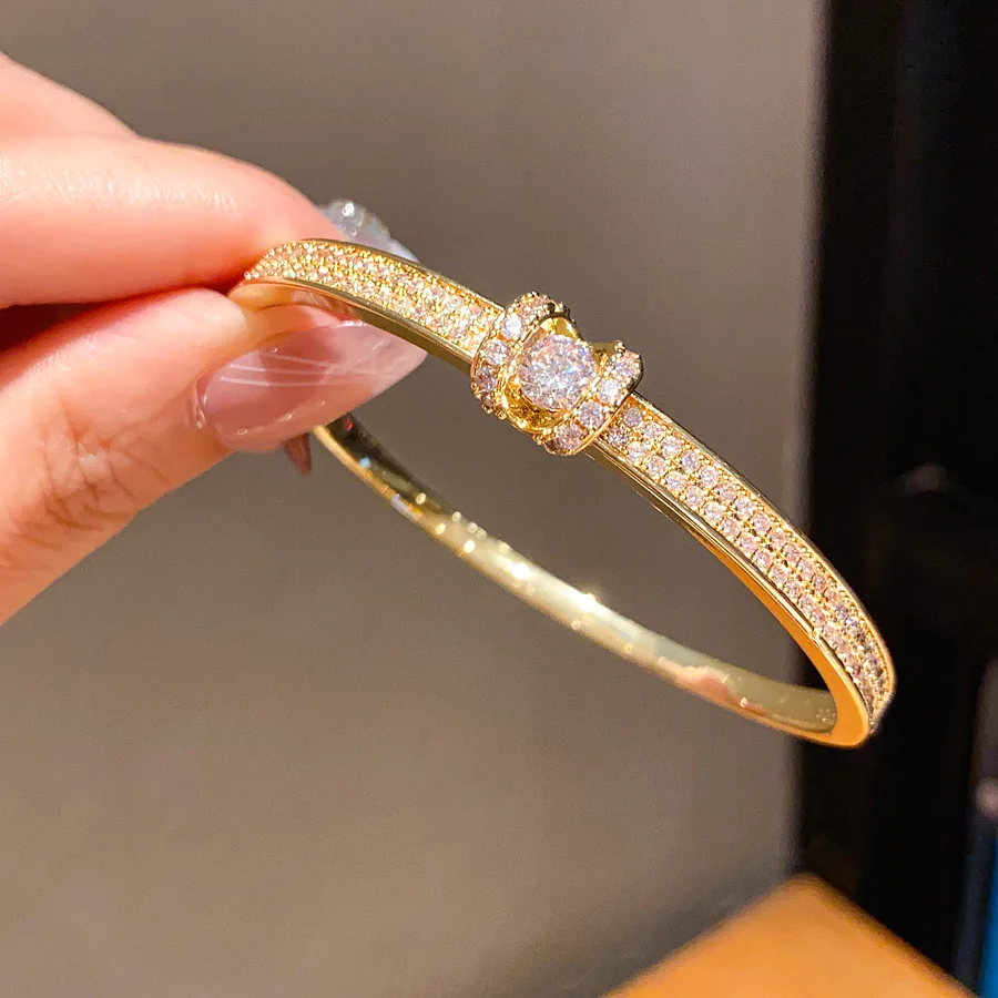 ZAKOL New 18K Gold Color Plated Shiny Cubic Zirconia Bracelets for Women Luxury Sparkling Crystal Versatile Jewelry Gift image 3