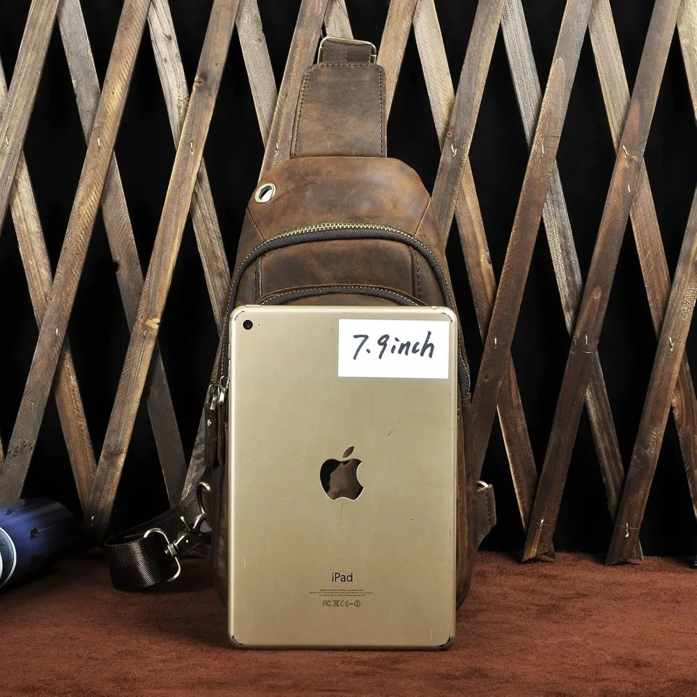 حقيبة كروس جلدية للرجال للتنزه في الهواء الطلق مع حمالة صدر وحزام كتف واحد للسفر وإكسسوارات الشاي