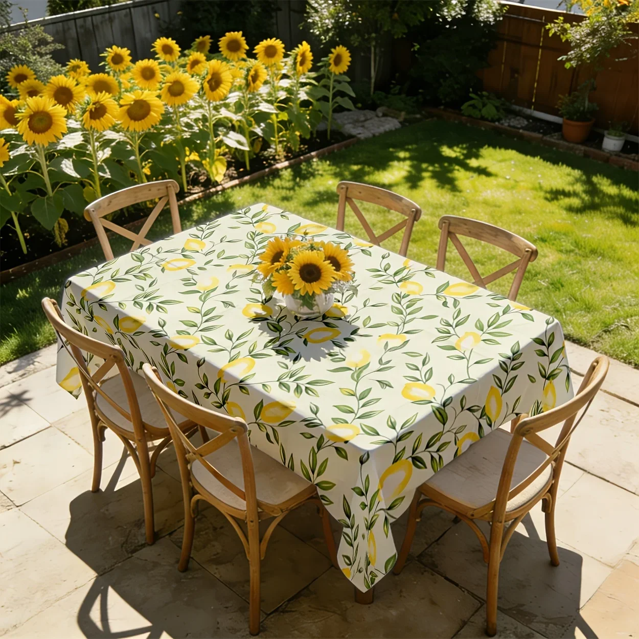 2D Flat Tablecloth 1 piece, with watercolor-style pattern of lemon leaves and branchesxzj