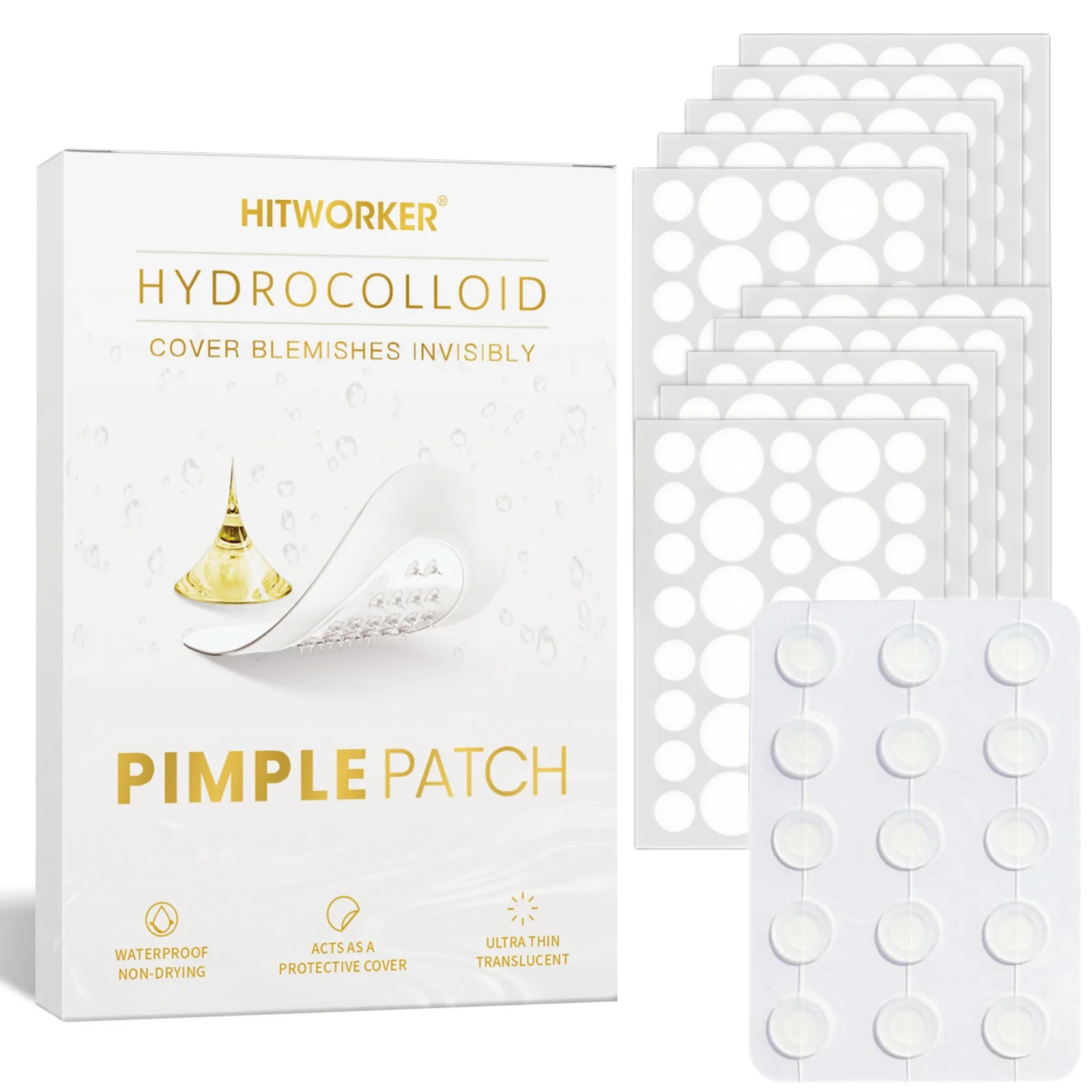 375PCS Hydrocolloid Pimple Patches for Face, Ultra Thin Translucent Round Blemish Cover Stickers, Mixed Size Facial Spot Patches