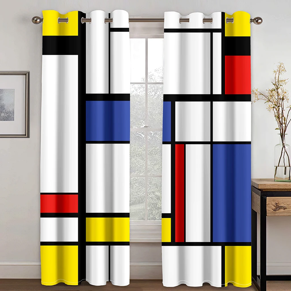 Abstract Geometric Blcak Red Modern Window Curtains For Living Room Bedroom Bathroom Kicthen Door Home Decor On Sale 2Pieces