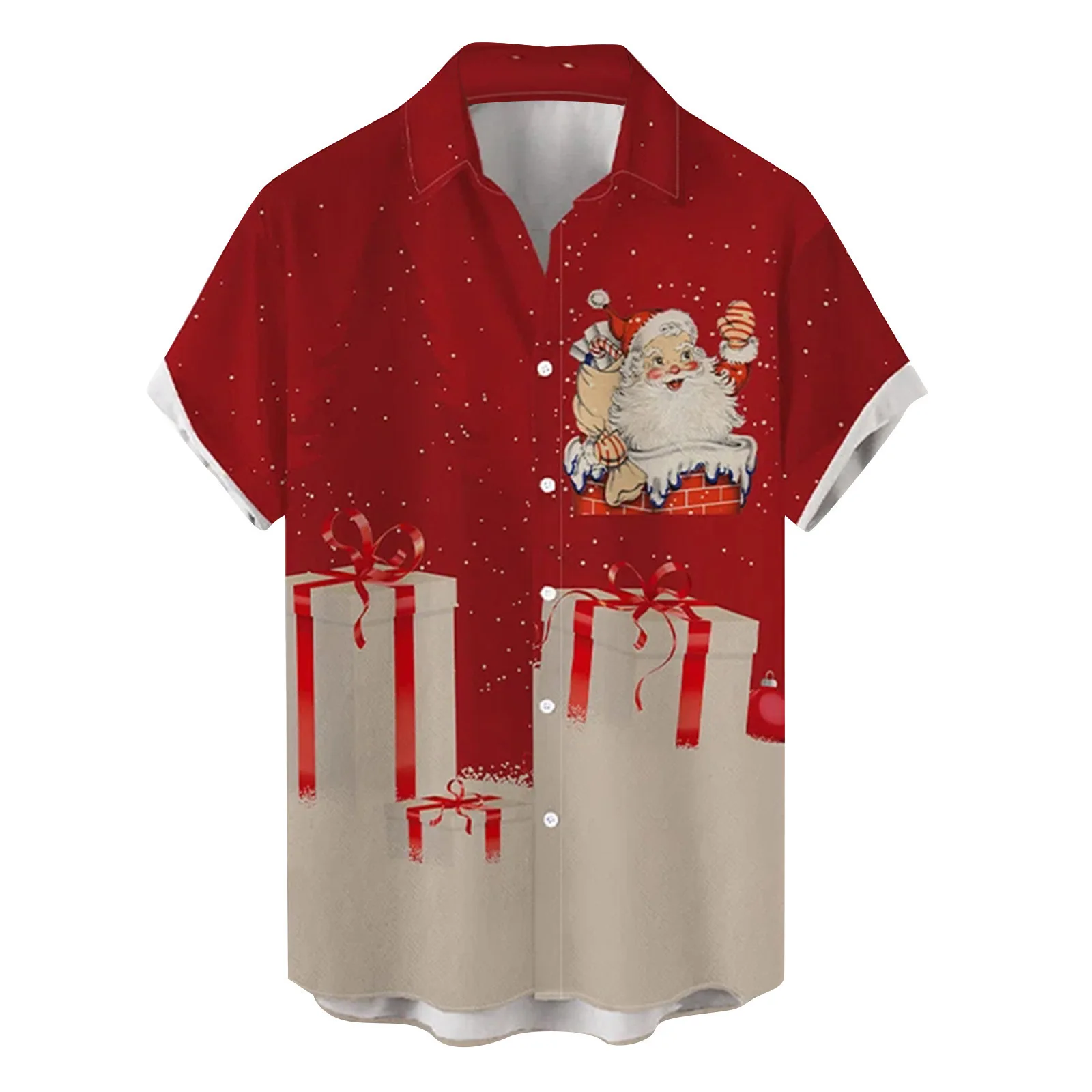 Spring and Summer Short-Sleeve Non-Leisure Pocket Shirt with Christmas 3D Button Men's Series 6 Shirt Print 2026