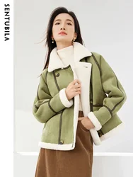 Sentubila cappotto di pelliccia sintetica di alta qualità donna 2023 autunno inverno giacca integrata di pelliccia cappotto di moda con risvolto di colore a contrasto W34P50774