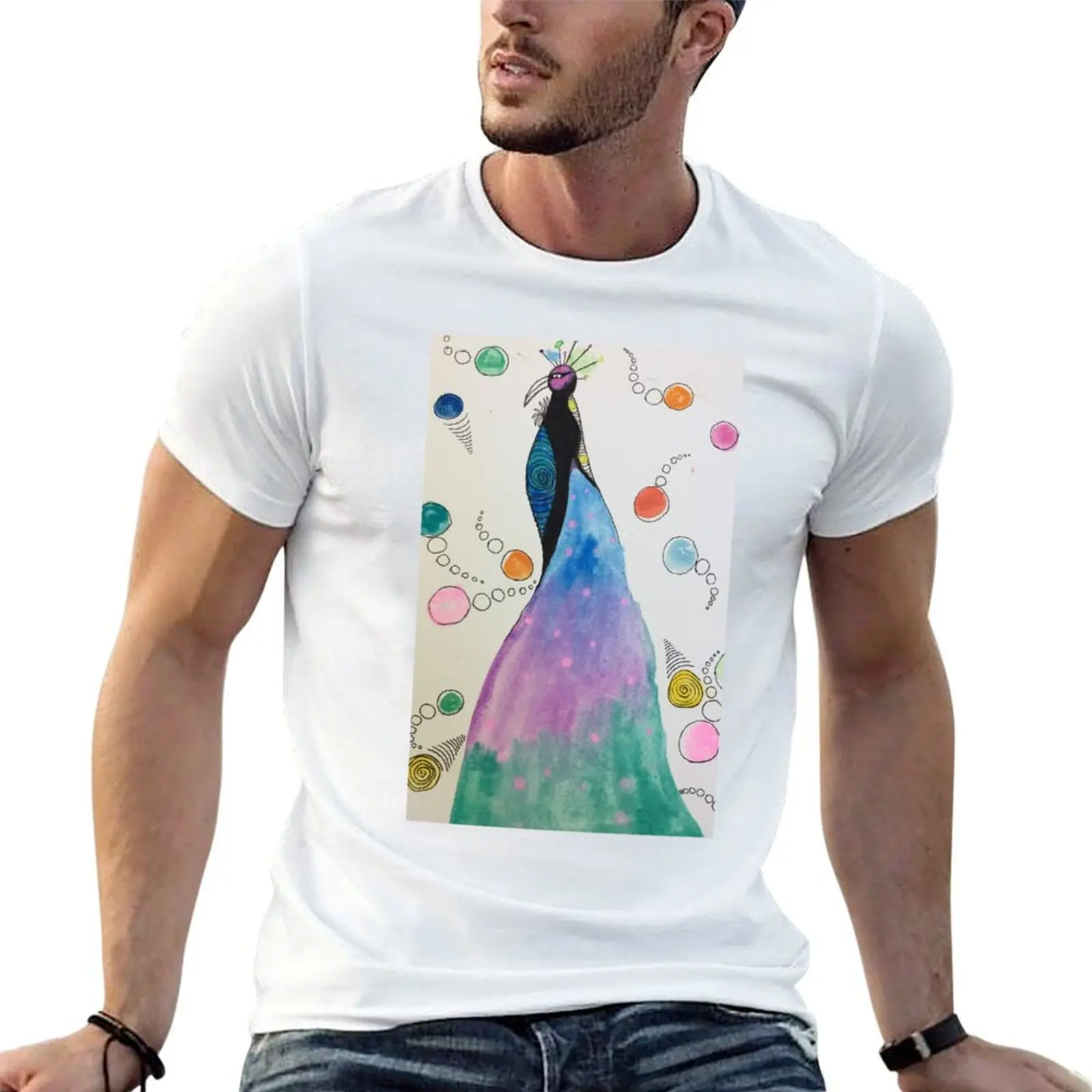 Watercolor Peacock T-Shirt customizeds anime t shirts outfits for men