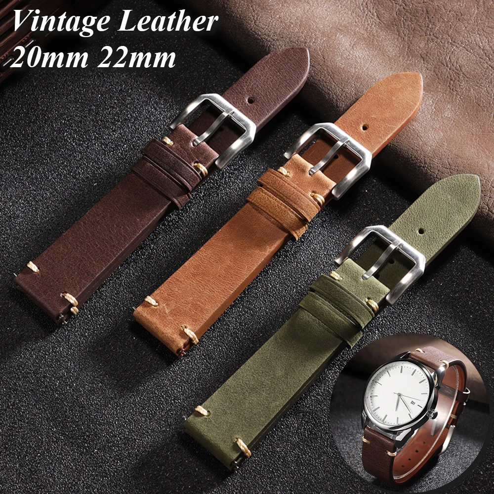 Vintage-Leder-Uhrenarmband für Omega für Seiko Gürtel 20 mm 22 mm Ersatznähte Rindslederarmband Schnellverschluss-Armband