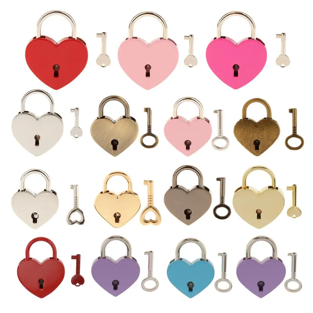 Heart Shape Metal Key Lock Jewelry Box Padlock Travel Locker Accessory for Jewelry Case Organizer