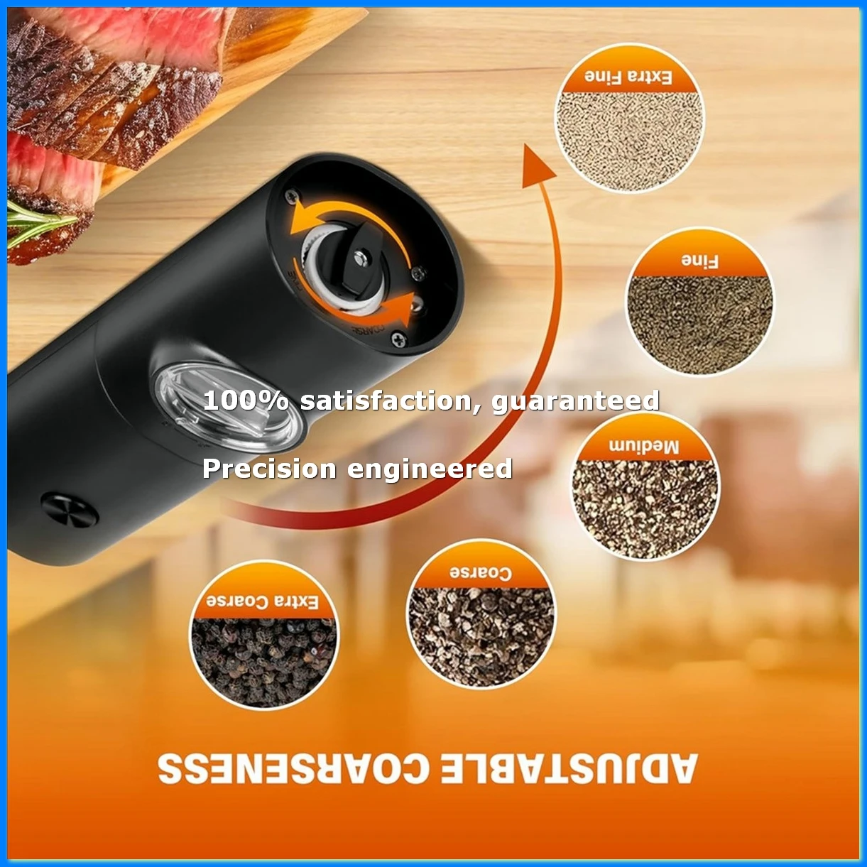 

Electric Salt and Pepper Grinder Set, Single Hand Adjustable Coarseness, Battery Powered with Stand, Seasoning Tools-A07G