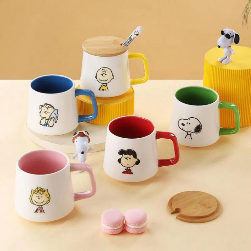 

Snoopy Kawaii Ceramic Cup Macaron Mug with Lid Spoon Creative Cartoon Cup Lovely Couple Cup Coffee Milk Multi-Function Cup