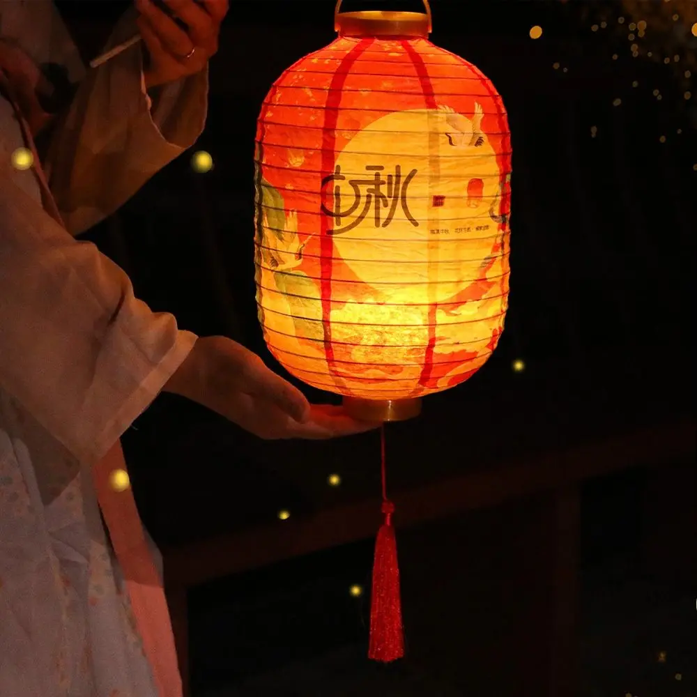 Luminous Chinese Handheld Lantern Antique Portable Mid Autumn Lantern Traditional Festival Red Lucky Paper Lantern National Day