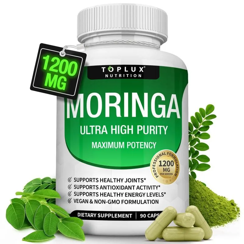 

Moringa Powder Capsules - 1200mg, Rich Moringa Powder, A Natural Green Antioxidant Superfood, Energy Immune Support