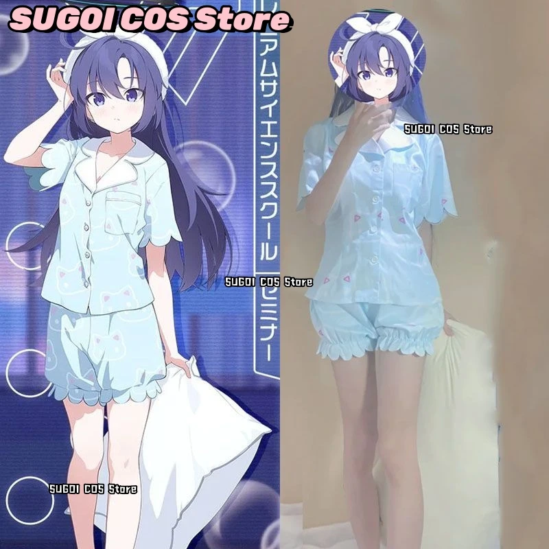 Hayase Yuuka Cosplay Pajamas Costume s-2xl Silk Satin Summer Women Pajamas Anime Blue Archive Hayase Yuuka Role-playing Suit