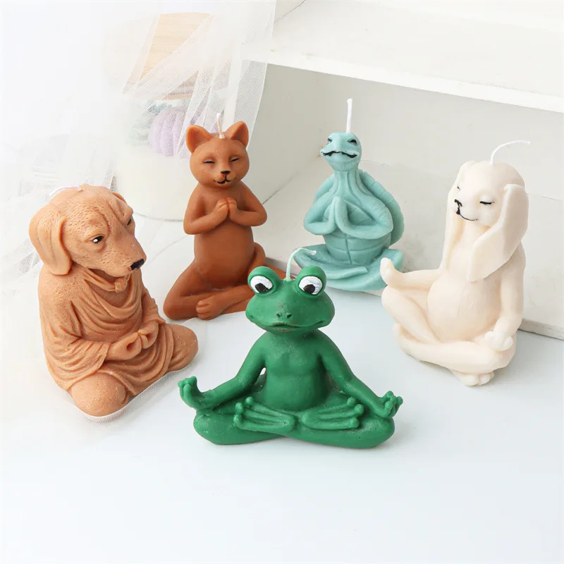 Multi Style Yoga Animal Candle Silicone Mold Rabbit Dog Soap Resin Plaster Mould Frog Chocolate Ice Making Set Home Decor Gifts