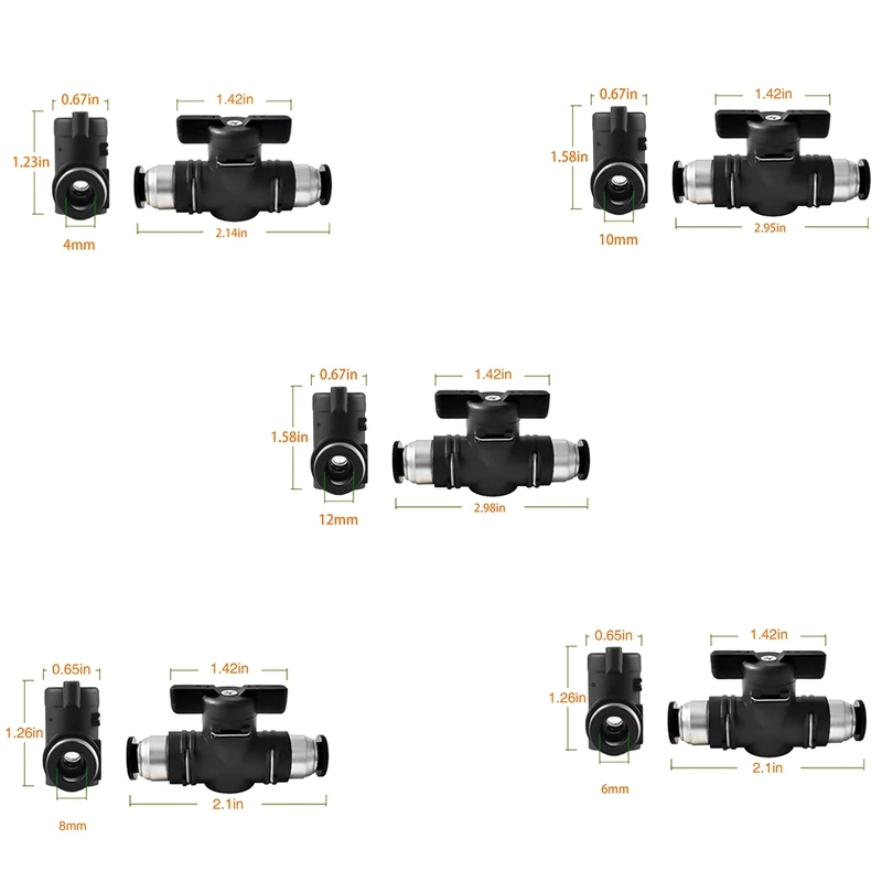 Push Connect Valve Ball Valve Air Flow Control Valve Quick Connect Valve Tube Fittings 3 Pack Durable Easy Install Easy To Use