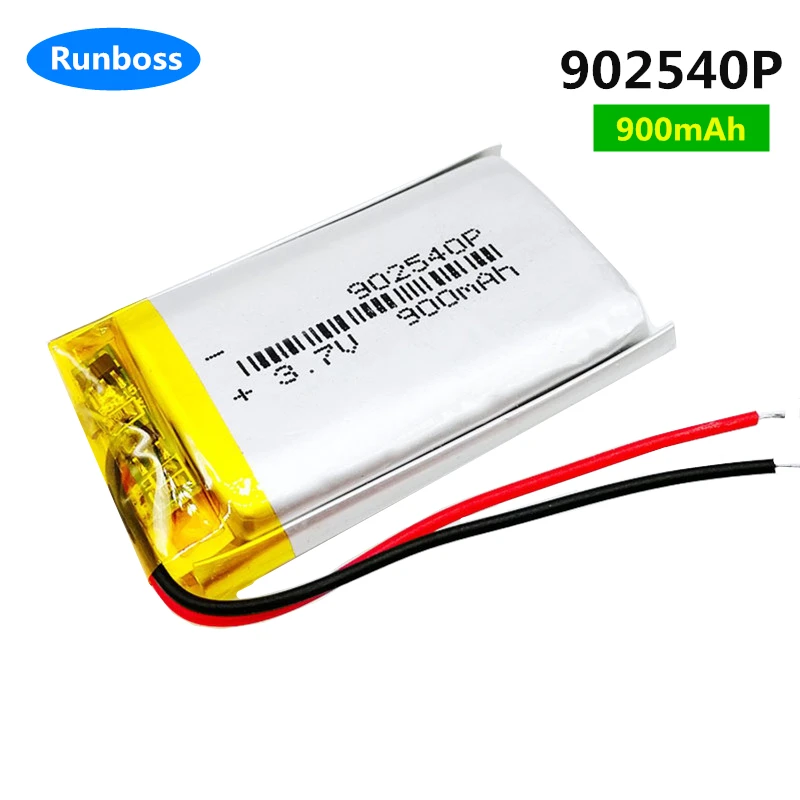 1-4PCS New 3.7V 900mAh 902540 902540P Lithium Polymer LiPo Battery MP3 MP4 Navigation DVR CDR Speaker PAD DVD Bluetooth Camera