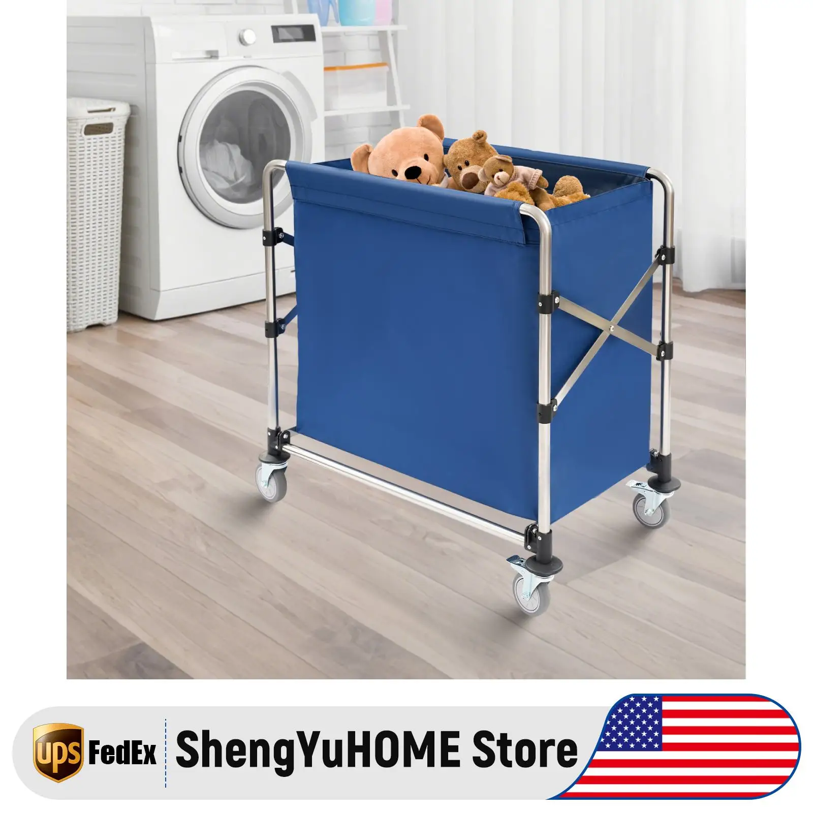 عربة غسيل قابلة للطي 87 × 50 × 92 سم قائمة بذاتها ذات سعة تحميل عالية وحركة مرنة وتوفير المساحة للفنادق والشقق