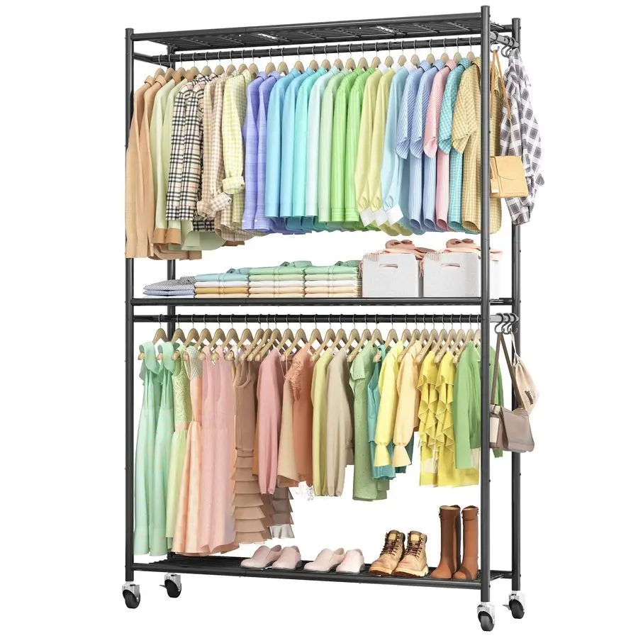 

Clothes Rack 45.2 x 12.2 x 79.5 Clothing Rack with Shelves amp Wheels, MultiFunctional Wardrobe Closet with Hooks, Sturdy Metal