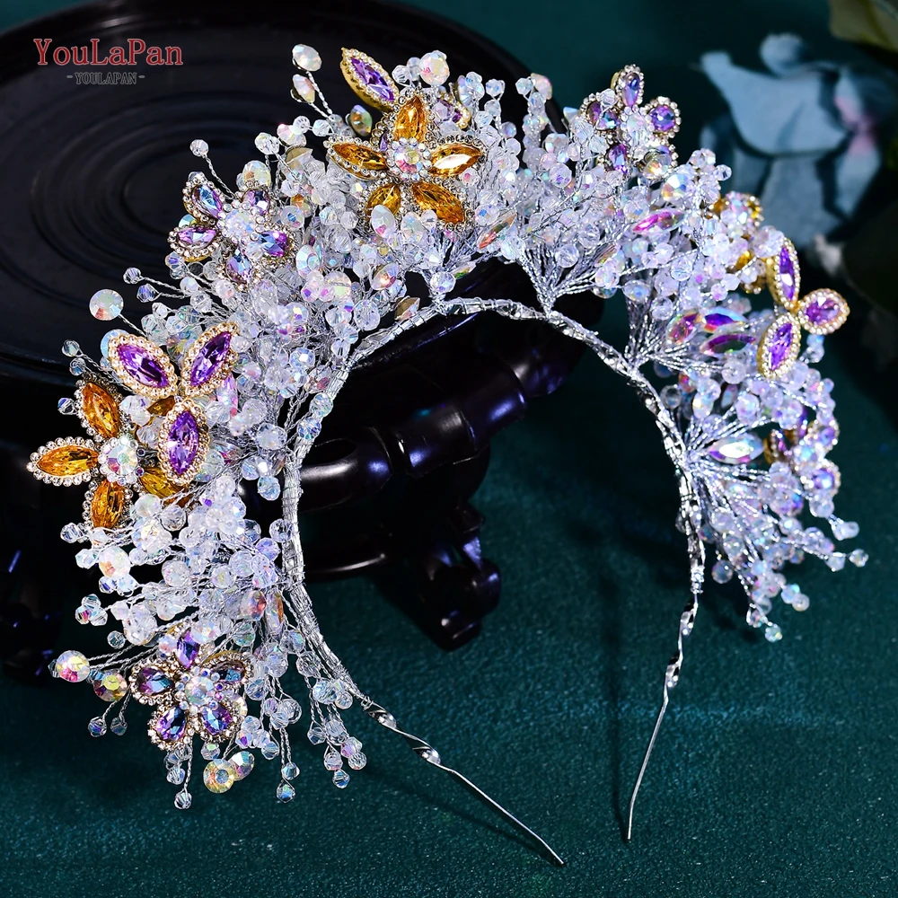 

YouLaPan Vintage Bride Flower Crown Headband Bling Crystal Rhinestone Wedding Head Hoop Crown Tiaras Hair Accessories HP946