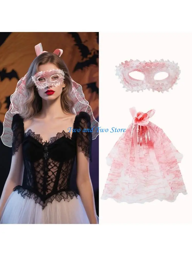 HX6F 1/2Pcs Prom Queen Costume Accessories Halloween Fancy Dress Kits Masquerades Mask Skull Hair Clips for Womens Girls