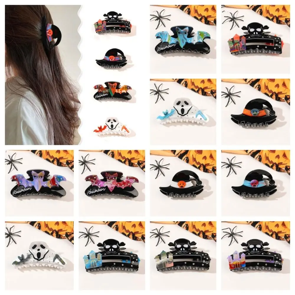 Acrylic Halloween Shark Clip Waterproof Contrast Color Skull Shark Clip Gradient Color Castle Acetic Acid Hair Claw Party