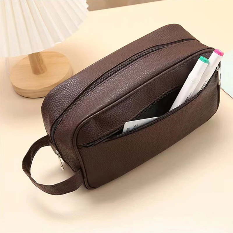 Herren Business-Reisetasche mit Reißverschluss, Kosmetiktasche aus PU-Leder, große Kapazität, Kosmetik-Organizer, Aufbewahrungstasche – Detail 5