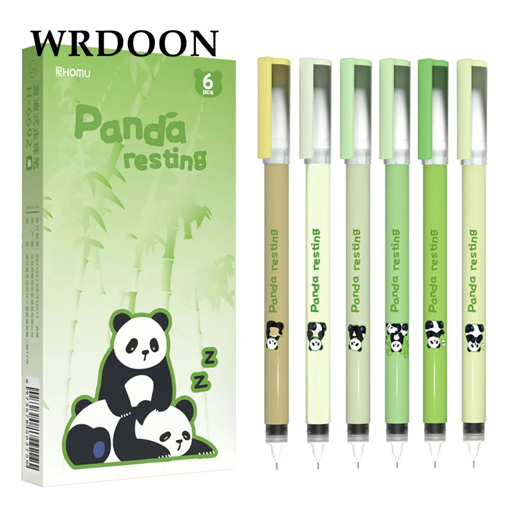 

6pcs Kawaii Panda Gel Pen 0.5mm Liquid Pen Quick-Drying Black Ink Stationery Ballpoint Pens Set