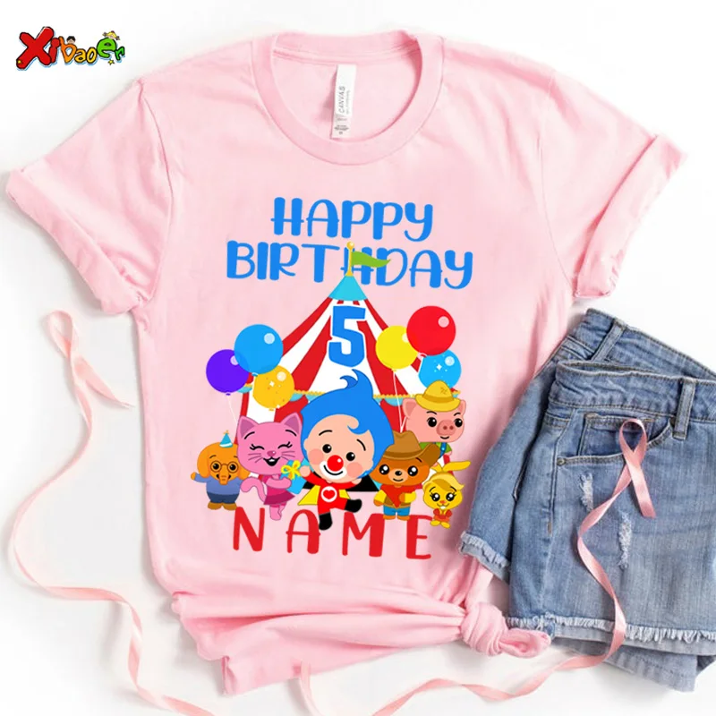 T-shirt d'anniversaire Plim pour garçons, chemises de fête pour enfants, âge personnalisé, été, nom personnalisé, tout-petit, bébé