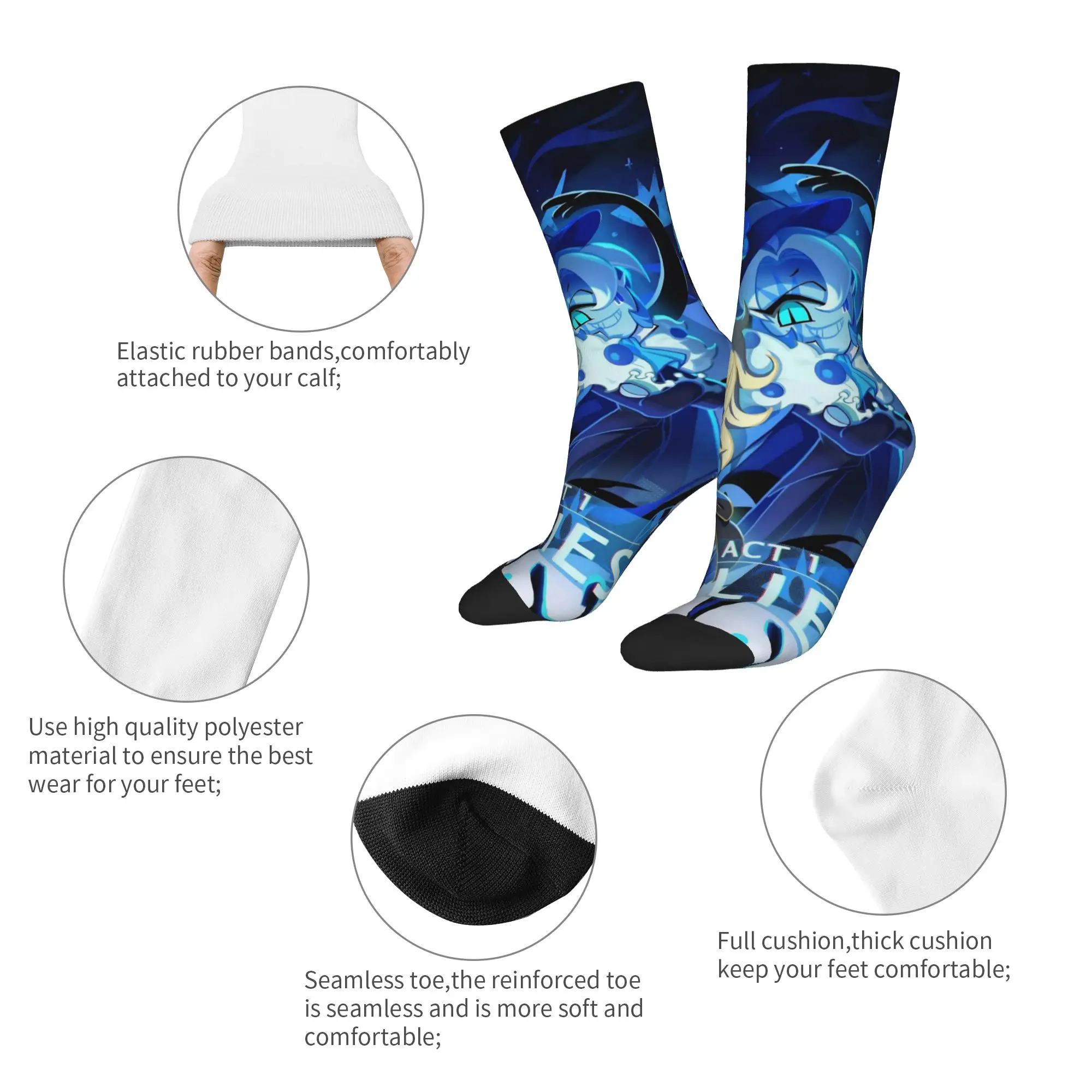 Colorful Shadow Milk Cookie Run Kingdom Pure Vanilla Football Socks Cartoon Game Middle Tube Socks for Unisex Sweat Absorbing